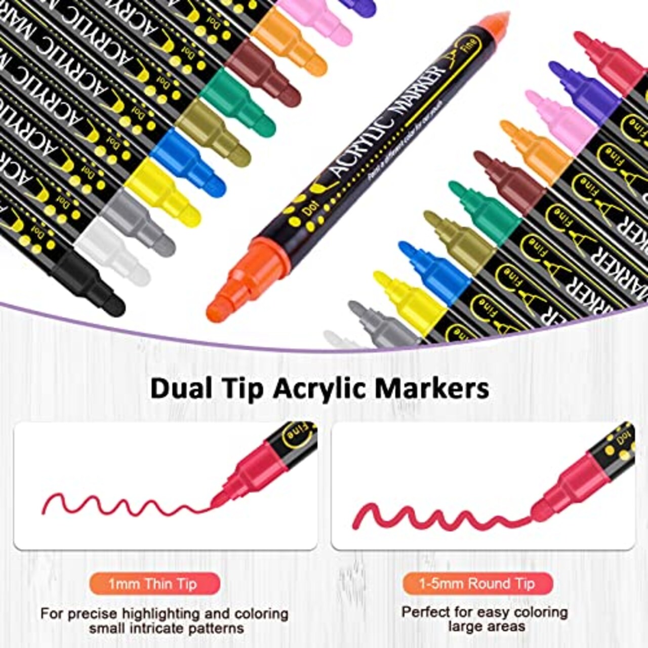 36 Colors Dual Tip Acrylic Paint Pens Markers, Premium Acrylic Paint Pens for Wood, Canvas, Stone, Rock Painting, Glass, Ceramic Surfaces, DIY Crafts Making Art Supplies